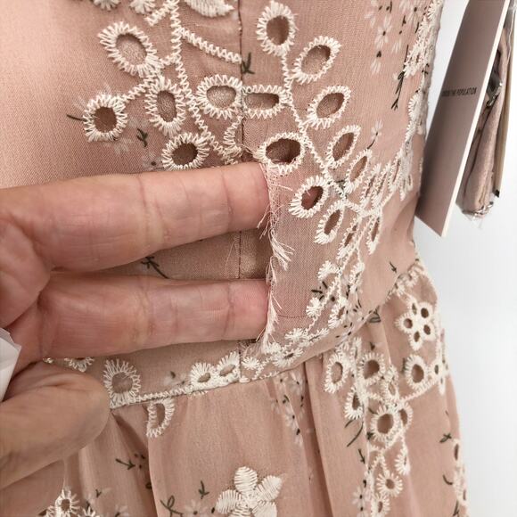 DRESS THE POPULATION River Dress Small Pink Lace Off Shoulder Fit Flare Midi NWT - Picture 11 of 16